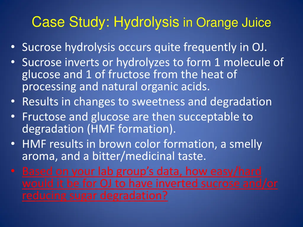 case study hydrolysis in orange juice