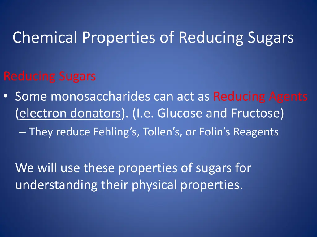 chemical properties of reducing sugars