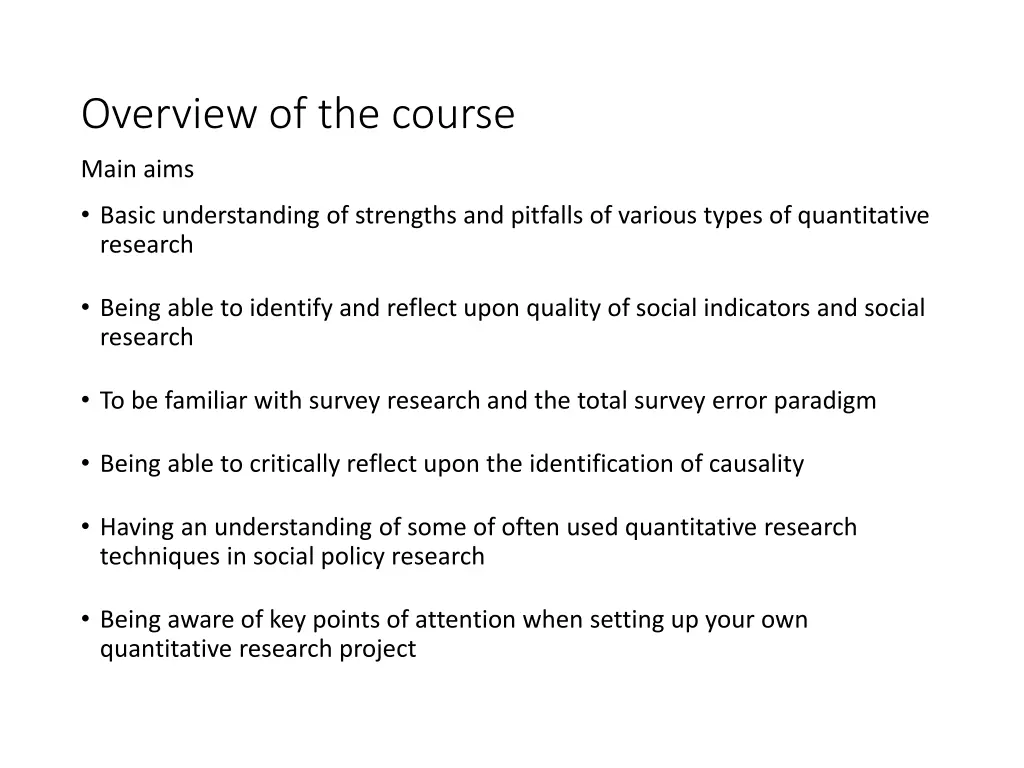 overview of the course