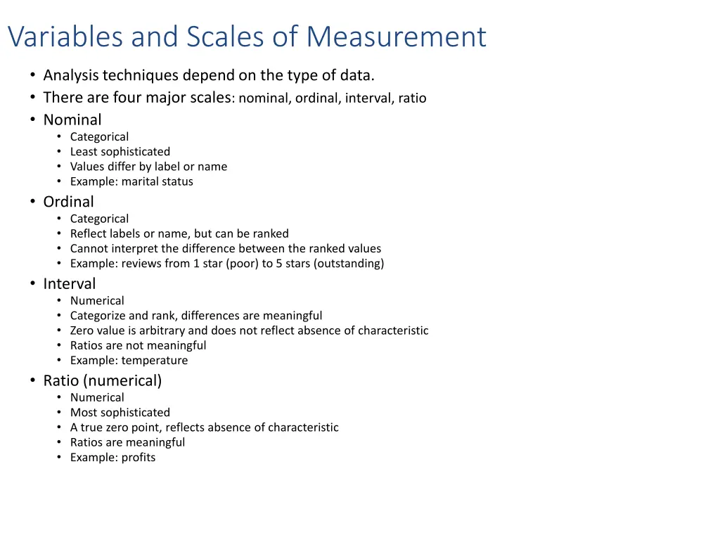 variables and scales of measurement