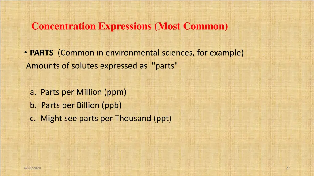 concentration expressions most common 1