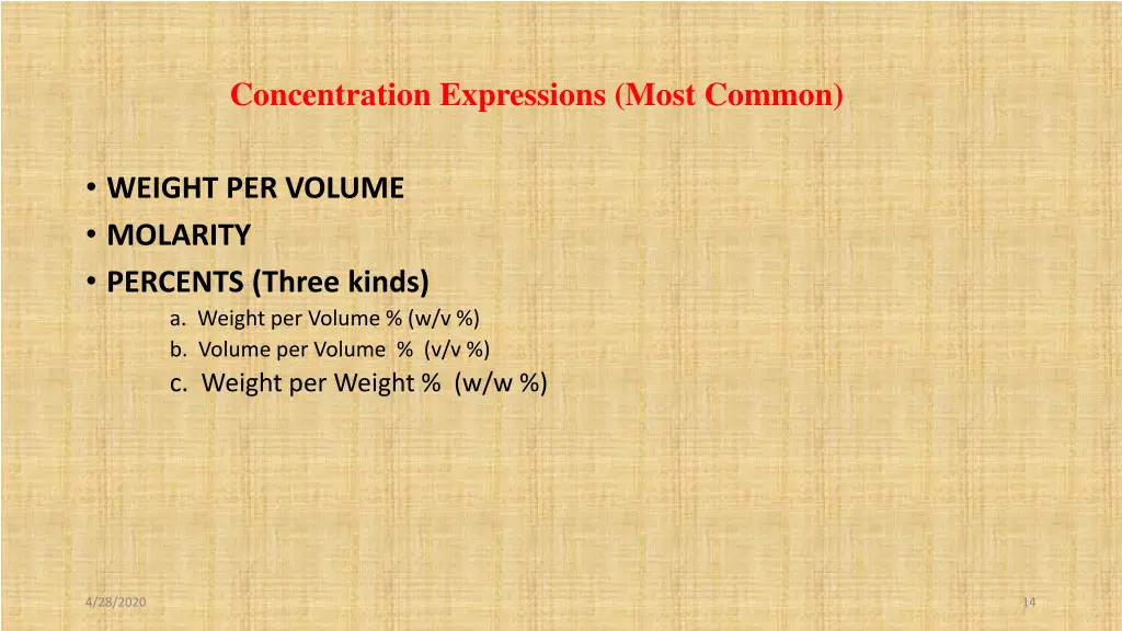 concentration expressions most common