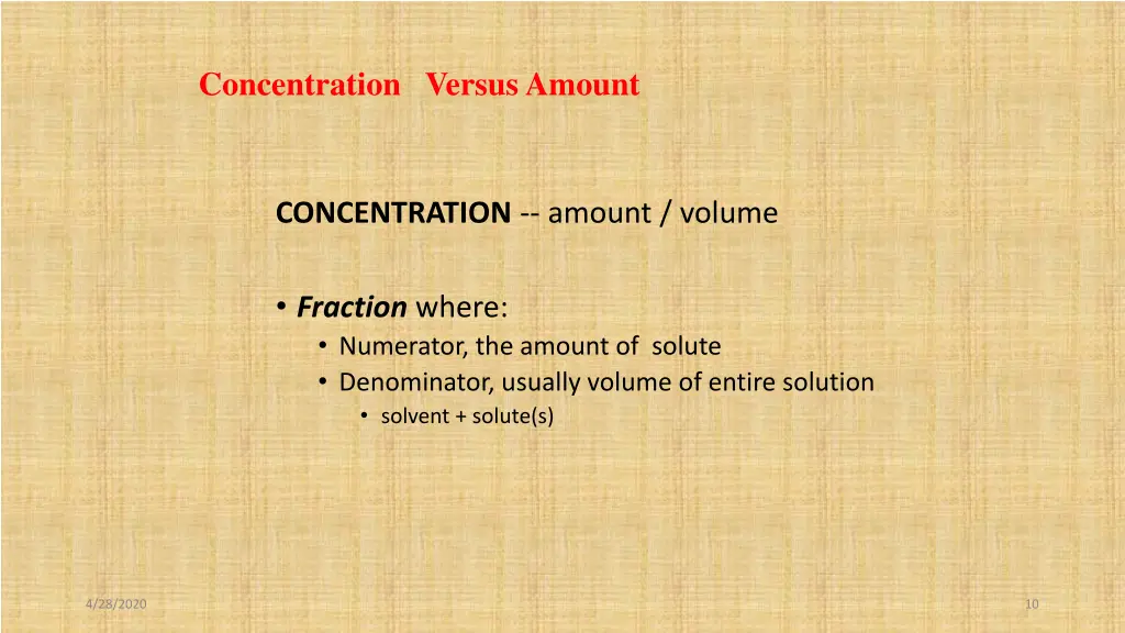 concentration versus amount