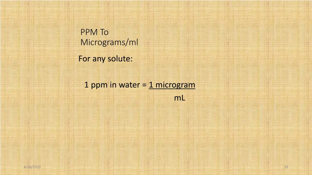 ppm to micrograms ml