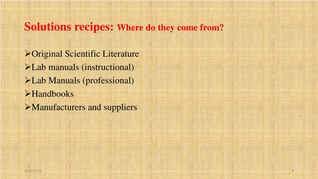 solutions recipes where do they come from