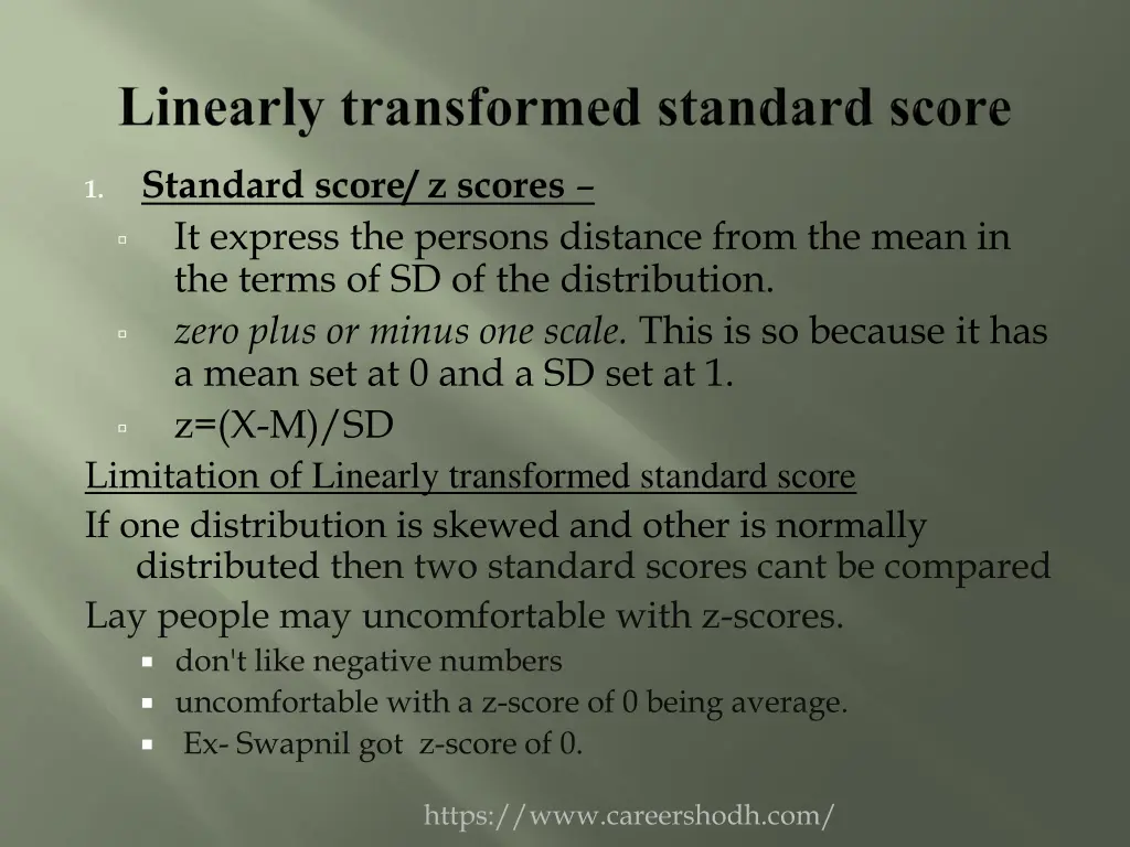 standard score z scores it express the persons