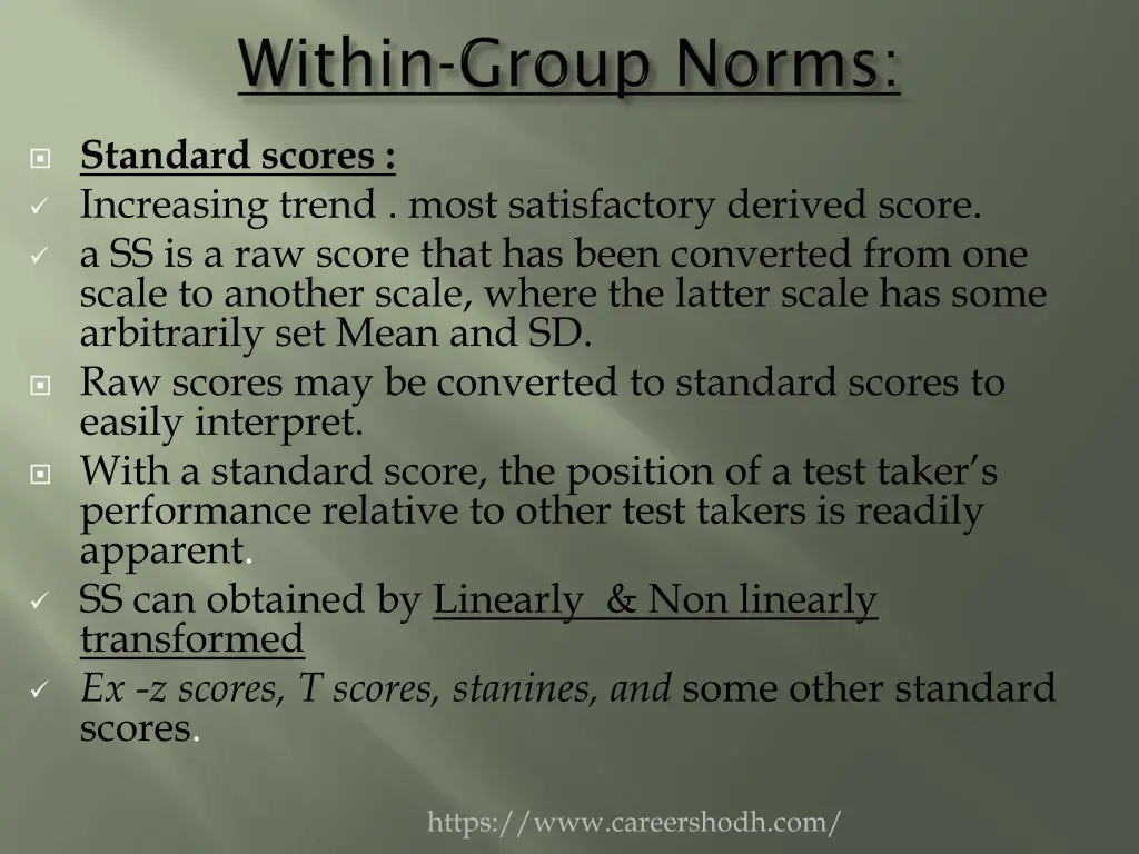 standard scores increasing trend most