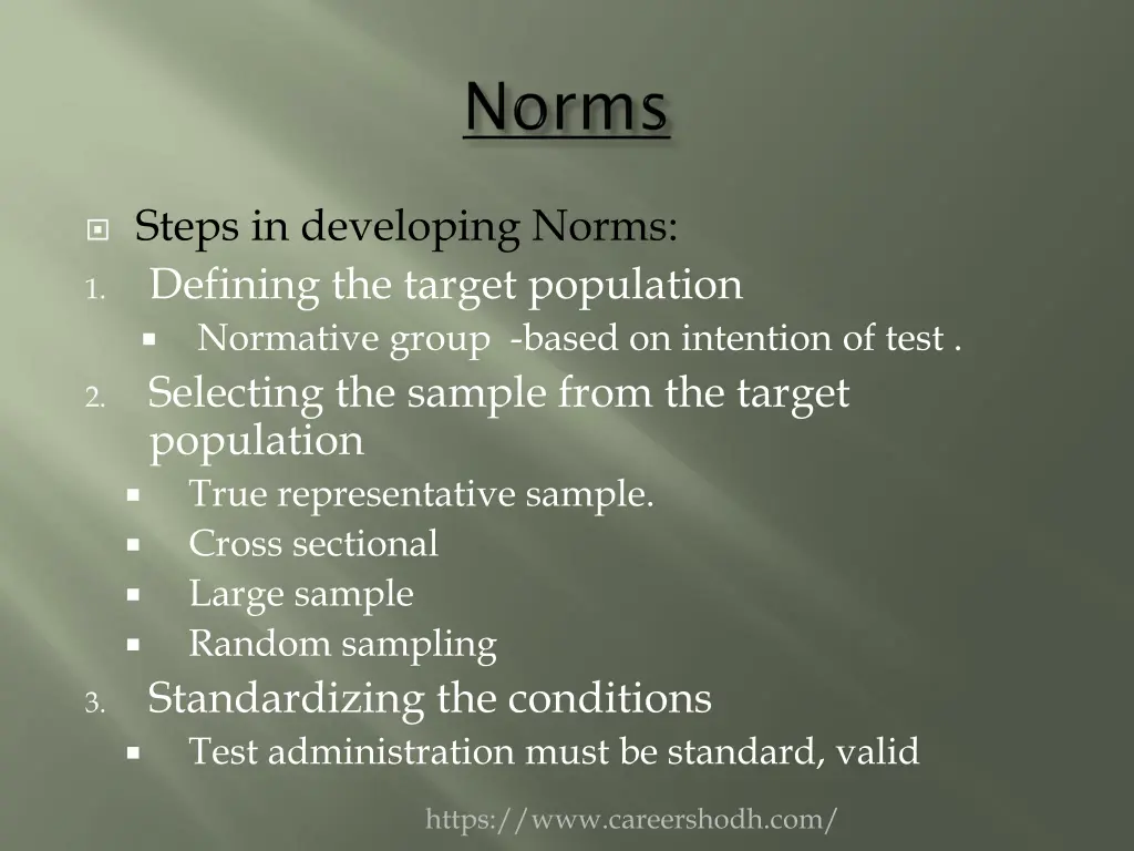 steps in developing norms defining the target