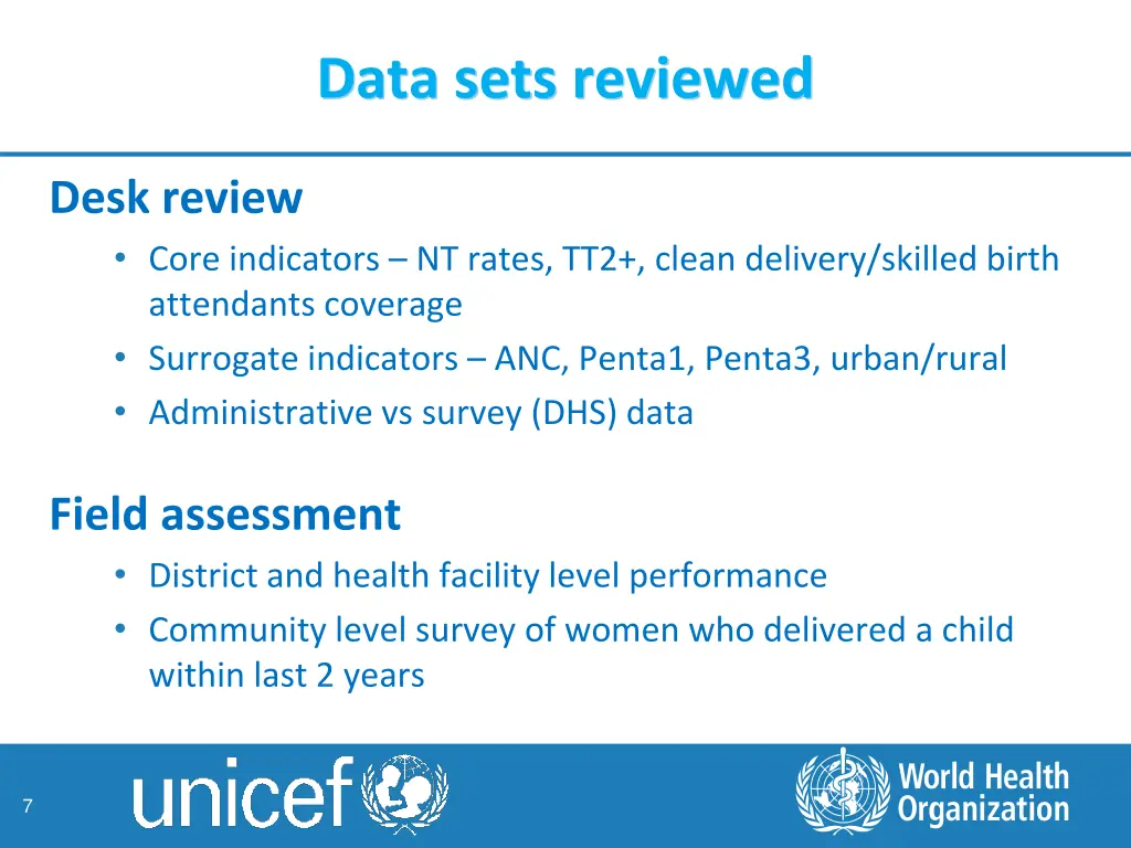 data sets reviewed