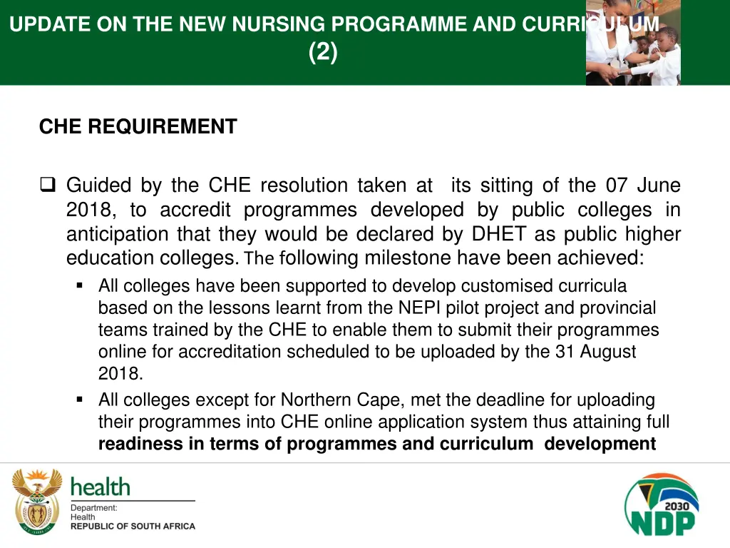 update on the new nursing programme 1