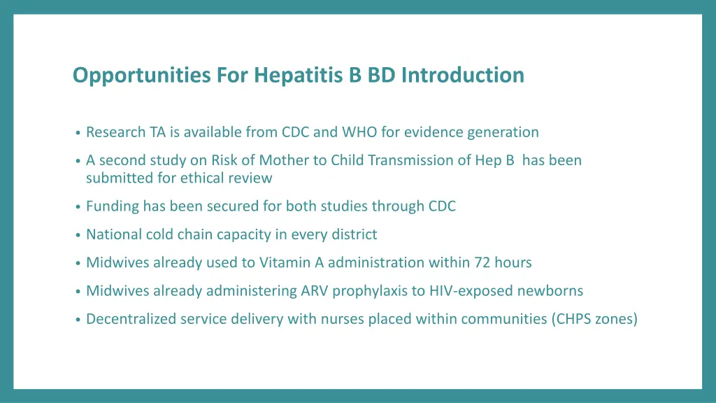 opportunities for hepatitis b bd introduction