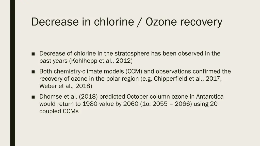 decrease in chlorine ozone recovery