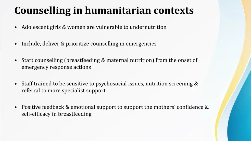 counselling in humanitarian contexts