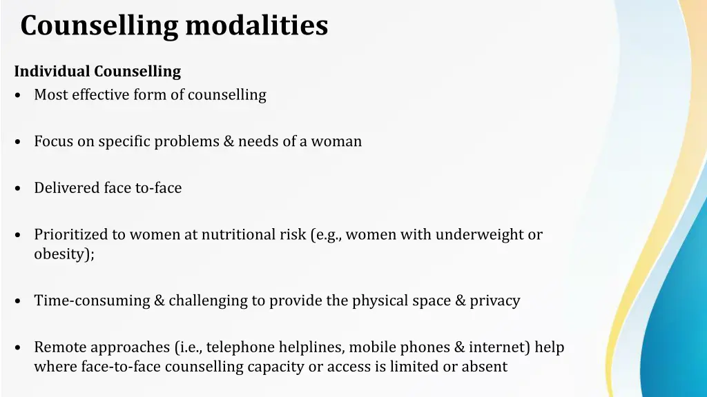 counselling modalities