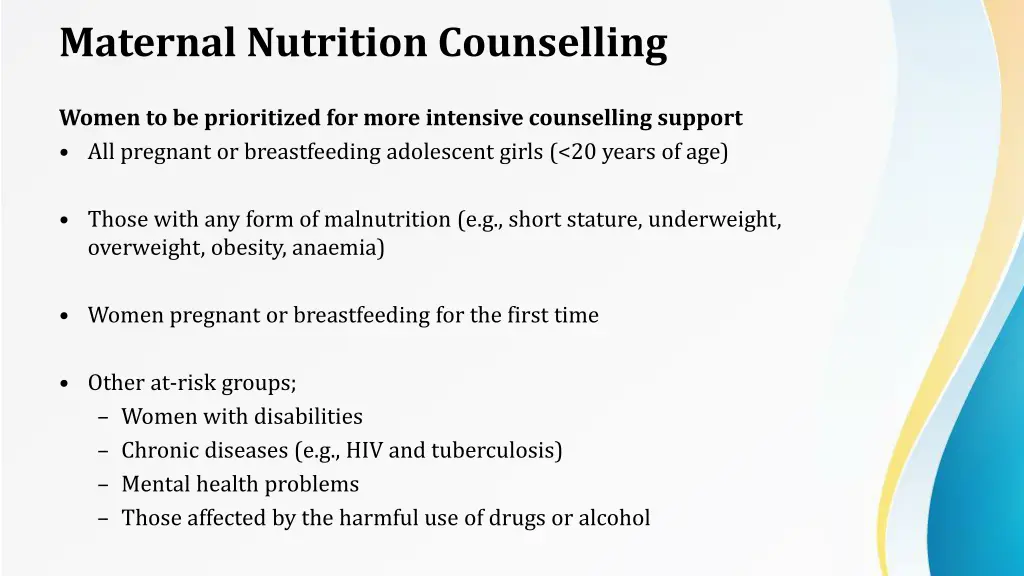 maternal nutrition counselling