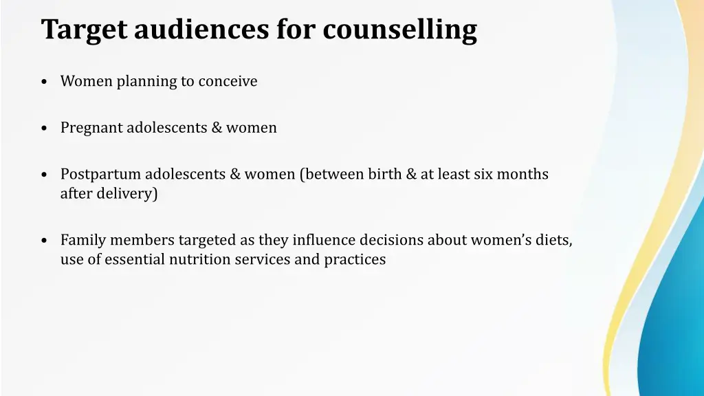 target audiences for counselling