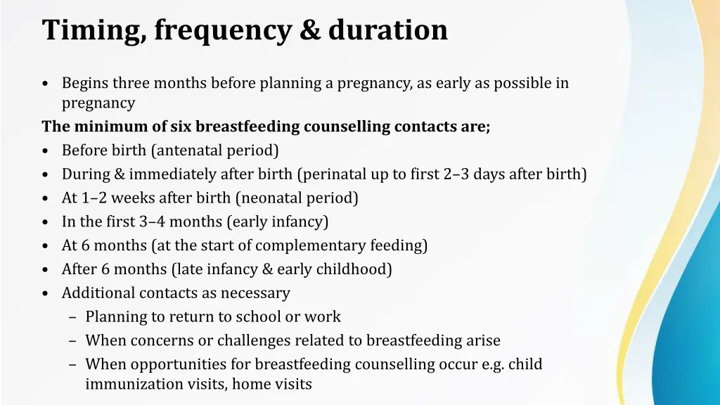 timing frequency duration