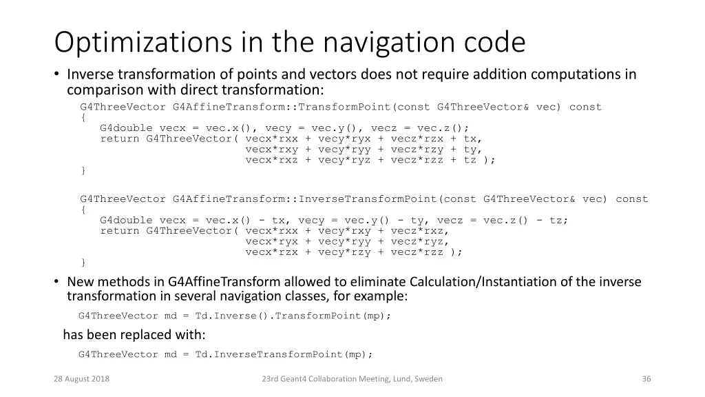 optimizations in the navigation code inverse