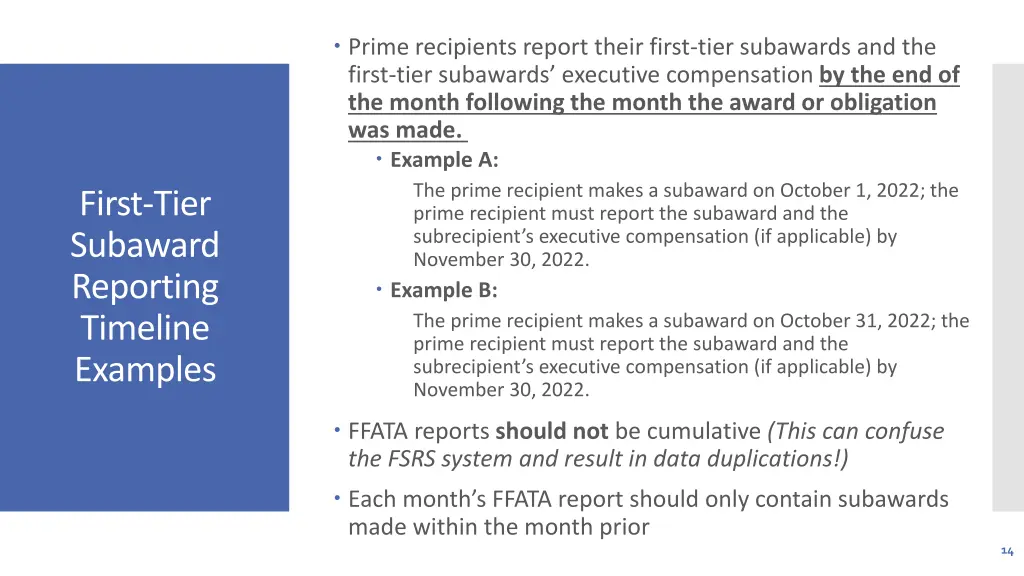 prime recipients report their first tier 1