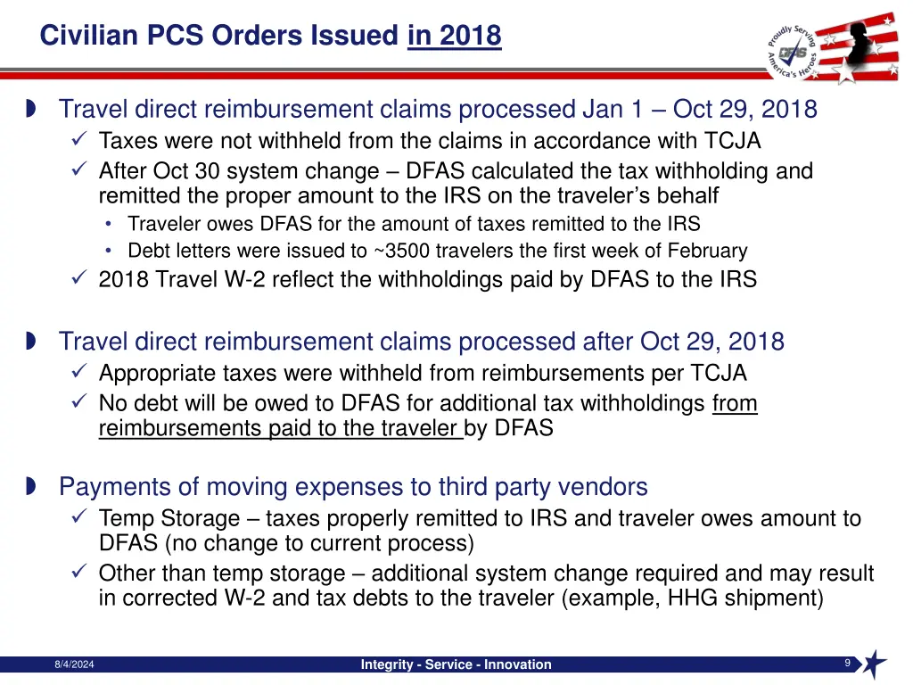 civilian pcs orders issued in 2018