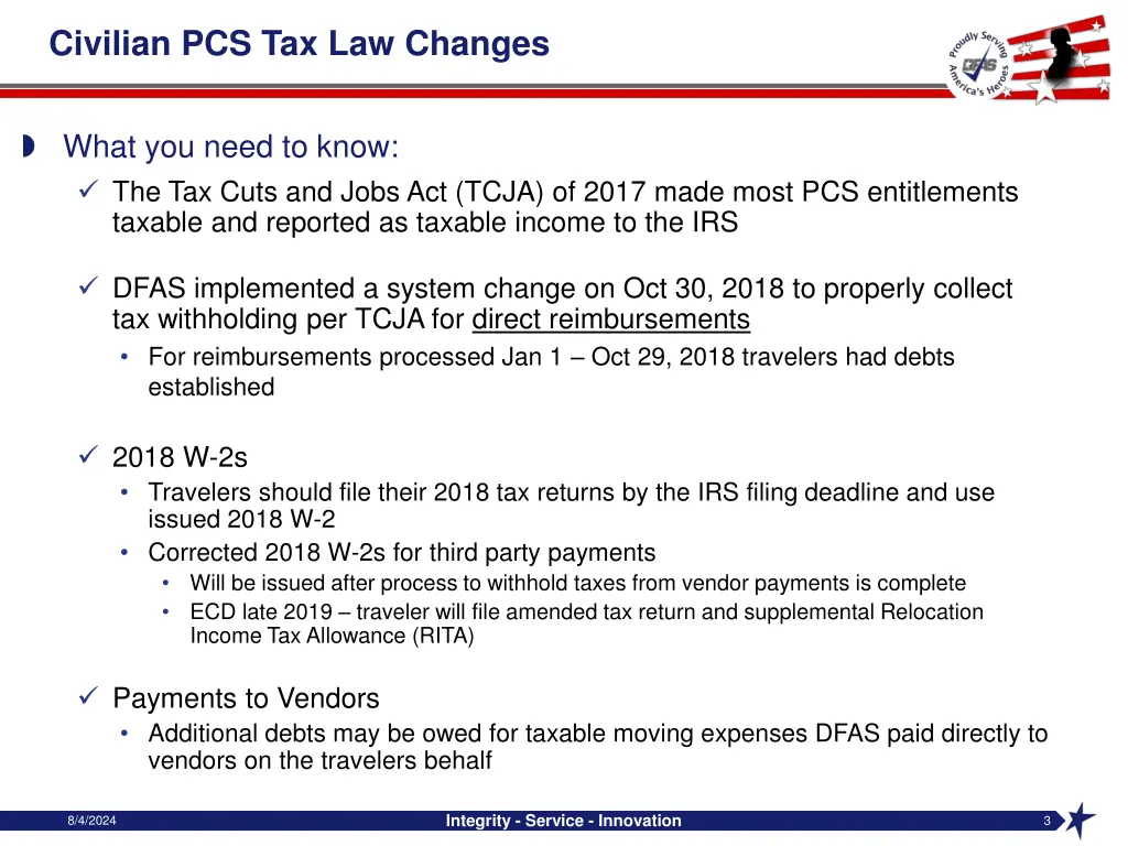 civilian pcs tax law changes