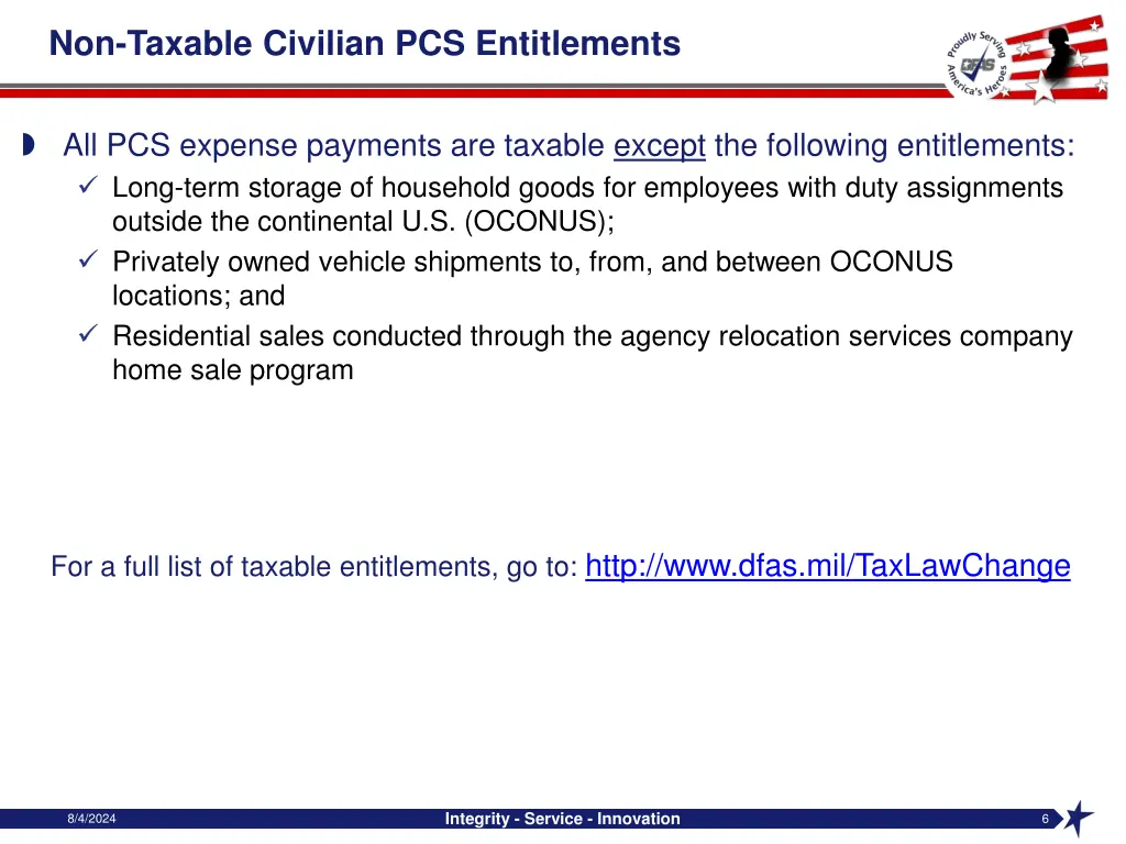 non taxable civilian pcs entitlements