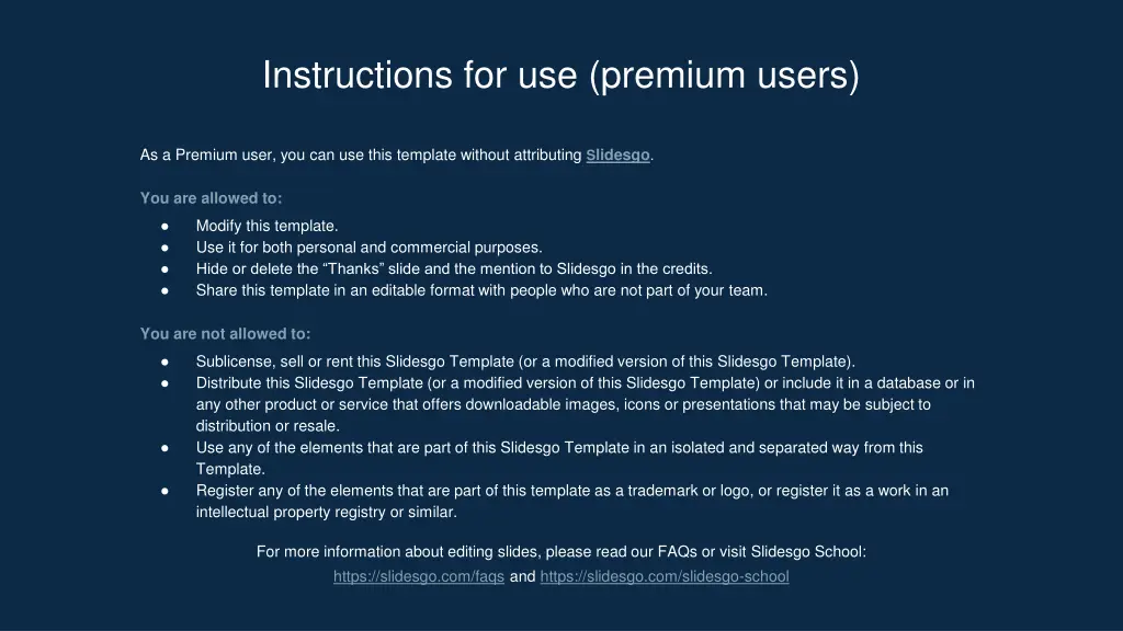 instructions for use premium users