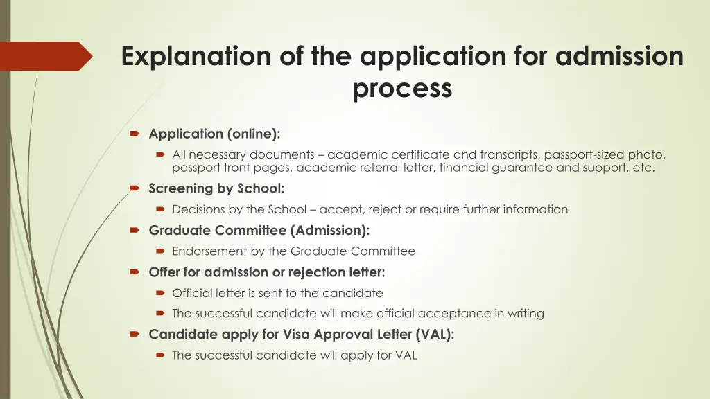 explanation of the application for admission