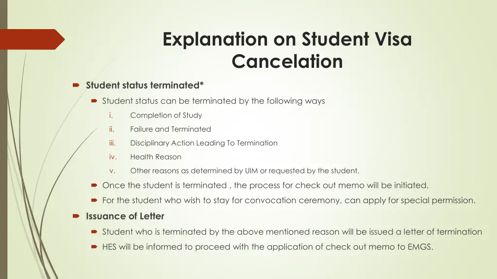 explanation on student visa cancelation