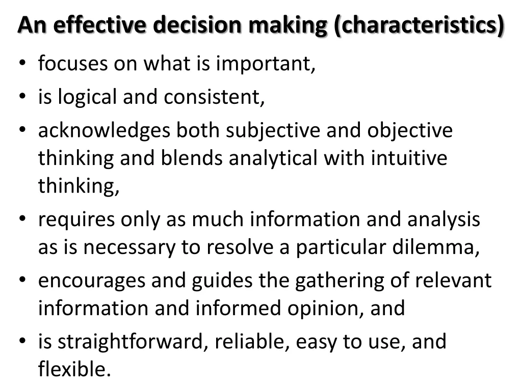 an effective decision making characteristics