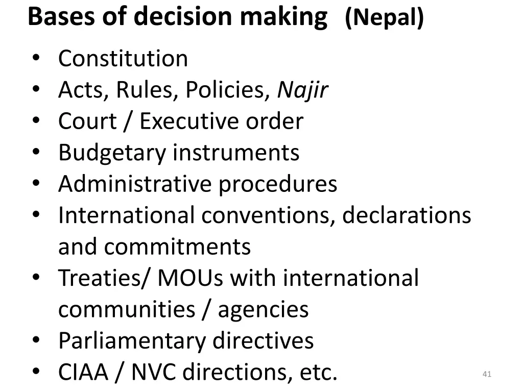 bases of decision making nepal constitution acts