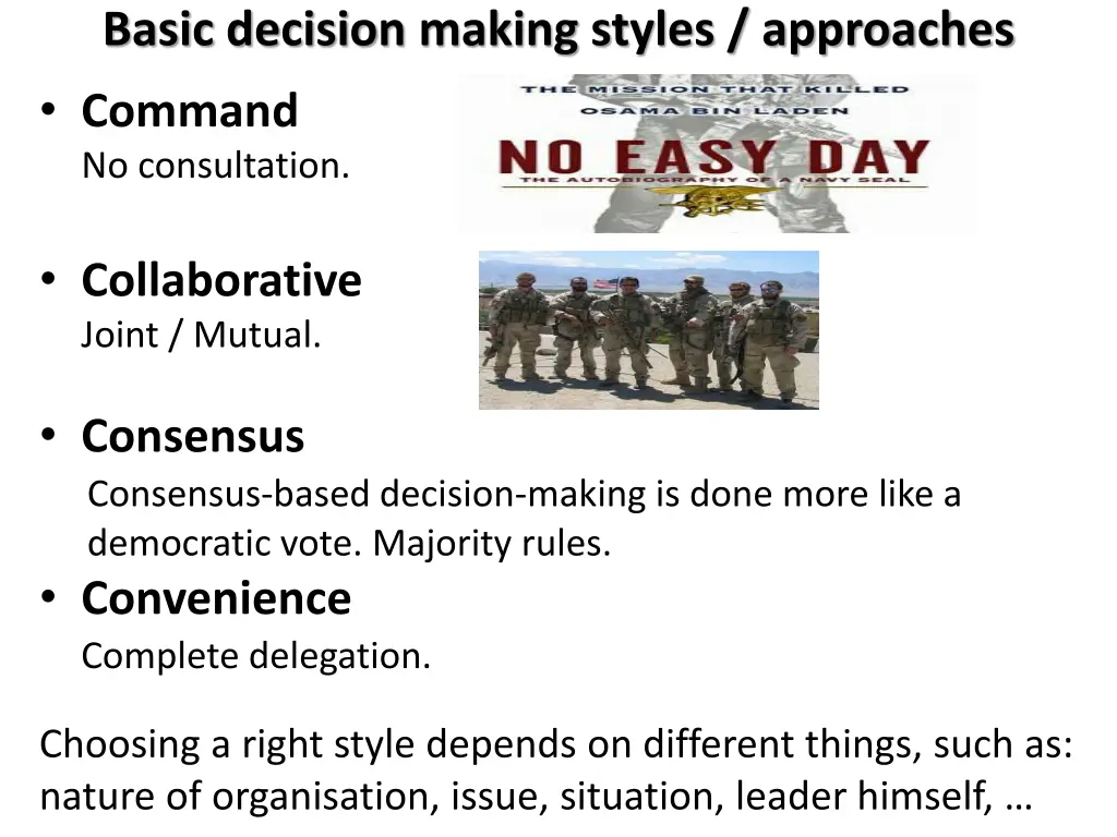 basic decision making styles approaches command