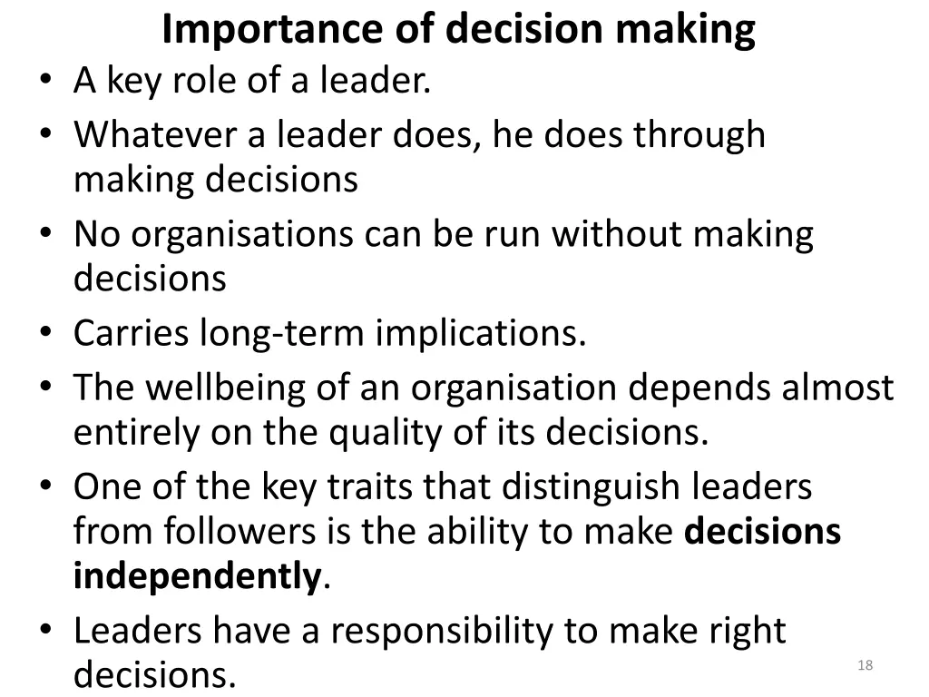 importance of decision making a key role