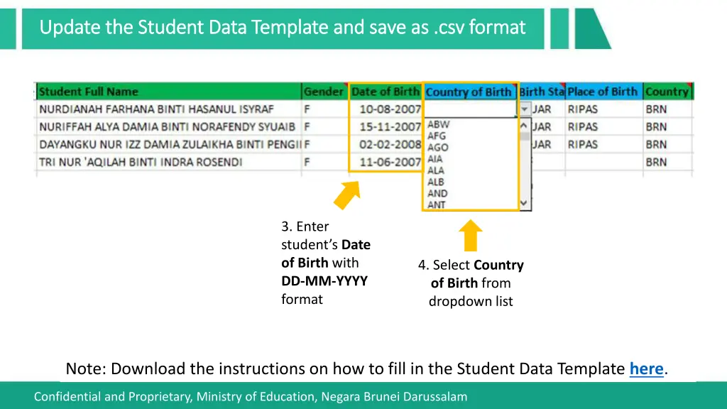 update the student data template and save 1