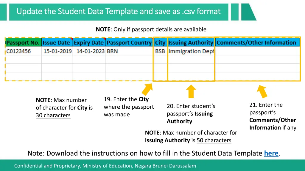 update the student data template and save 10