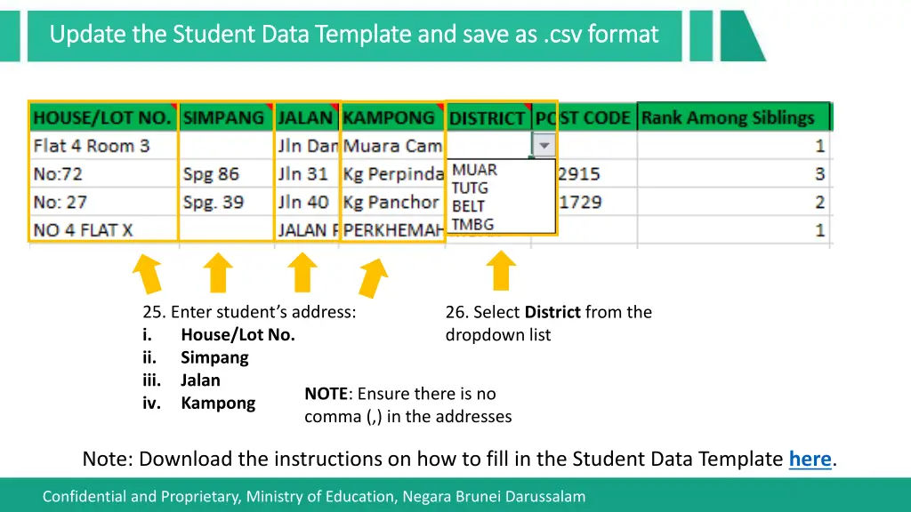 update the student data template and save 12