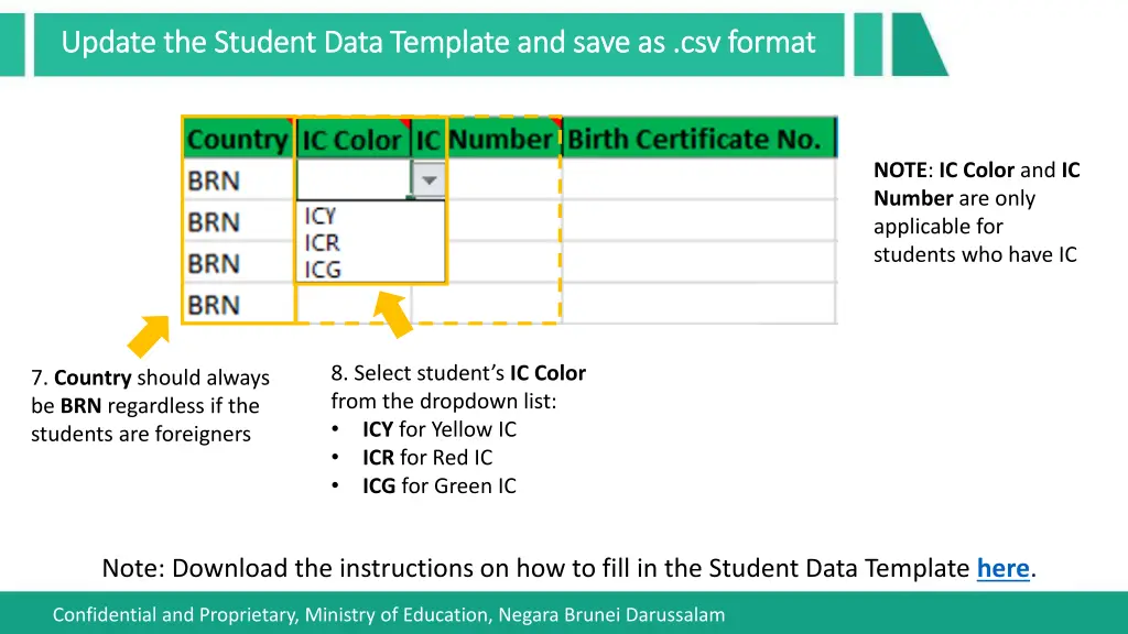 update the student data template and save 4