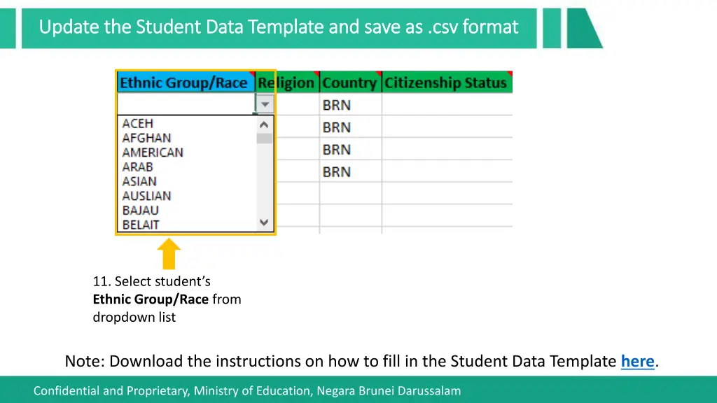 update the student data template and save 6