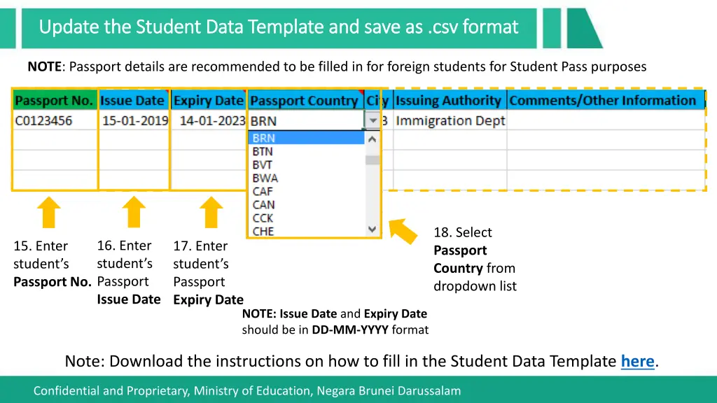 update the student data template and save 9