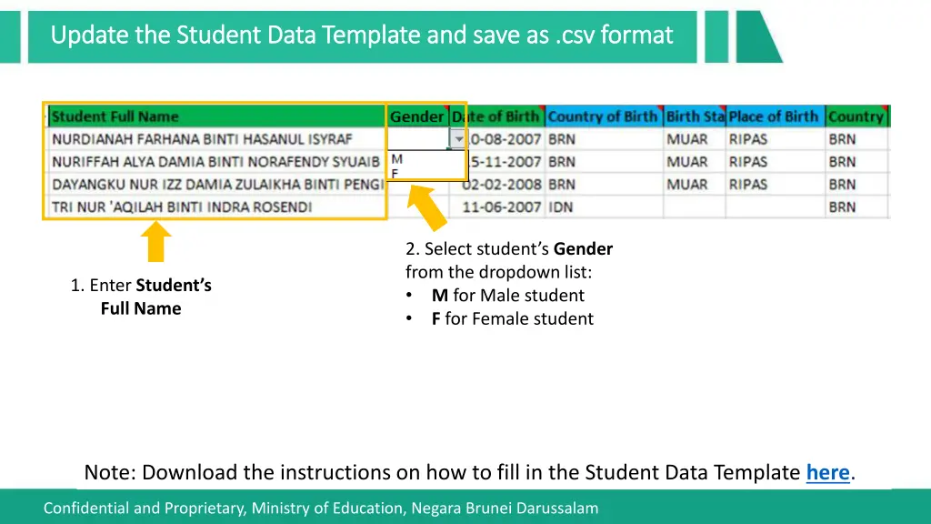 update the student data template and save