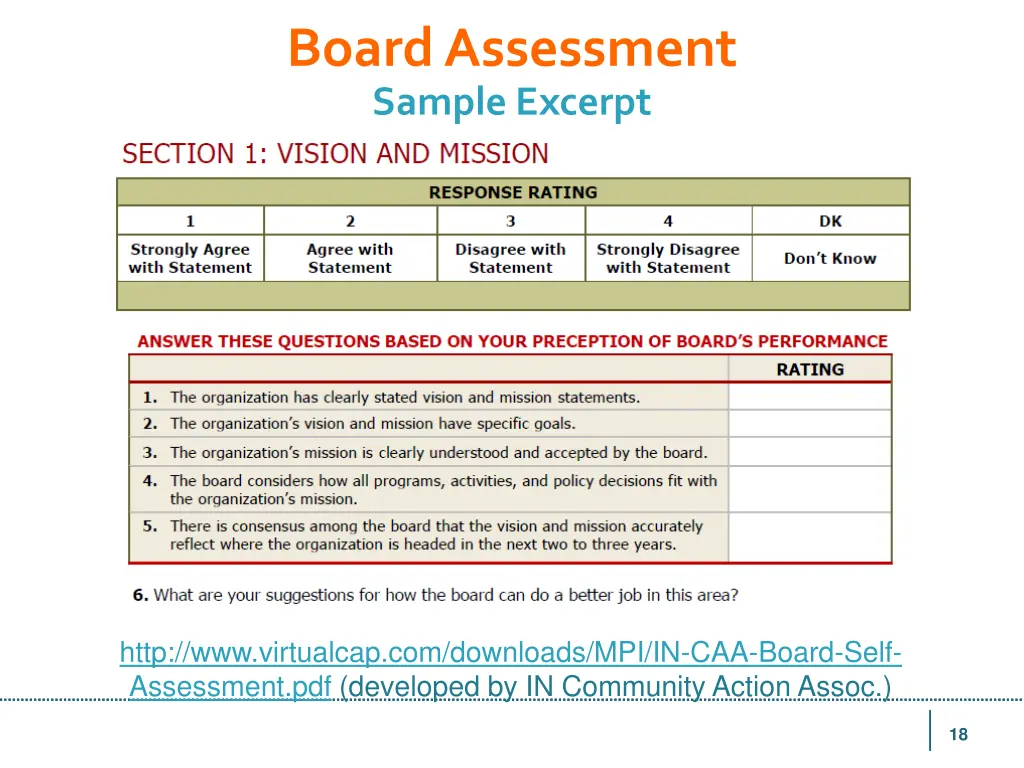 board assessment sample excerpt