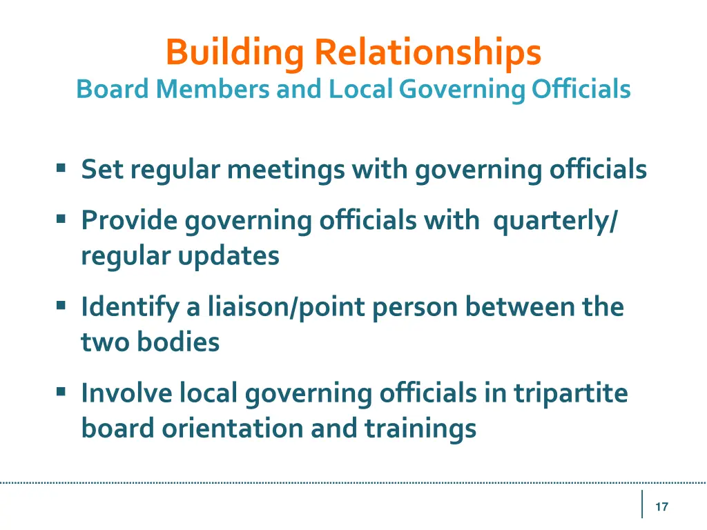 building relationships board members and local