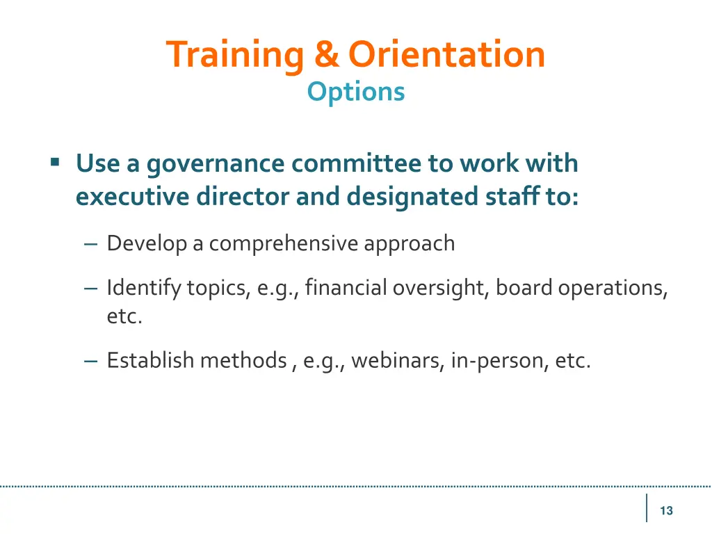 training orientation options