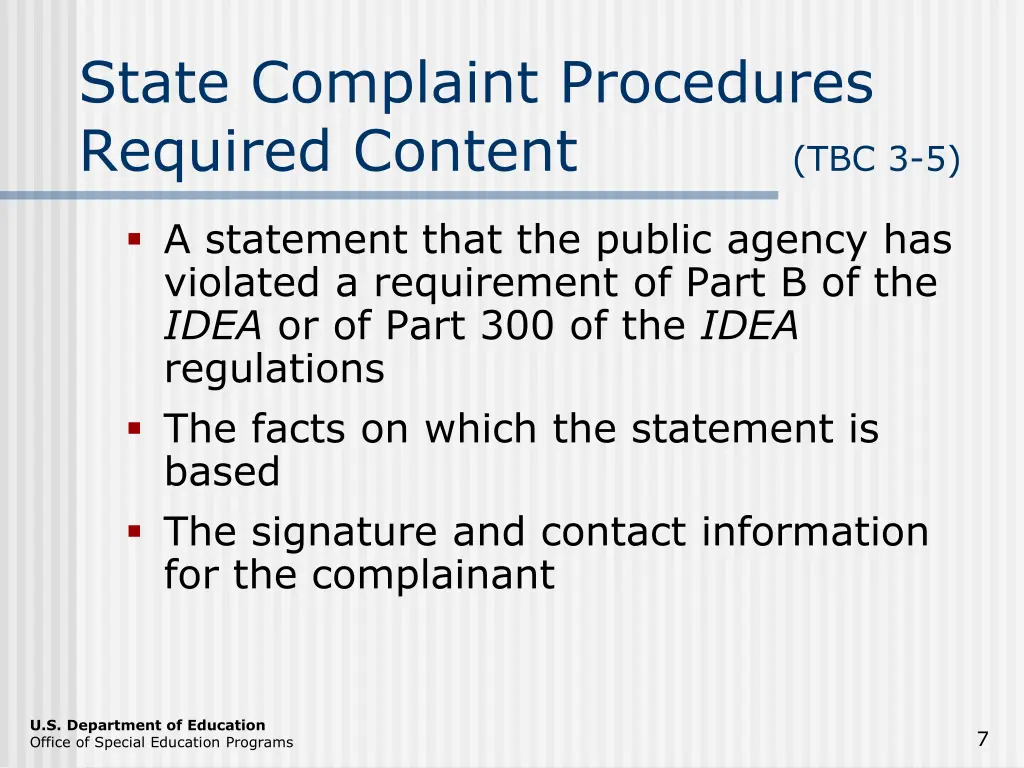 state complaint procedures required content