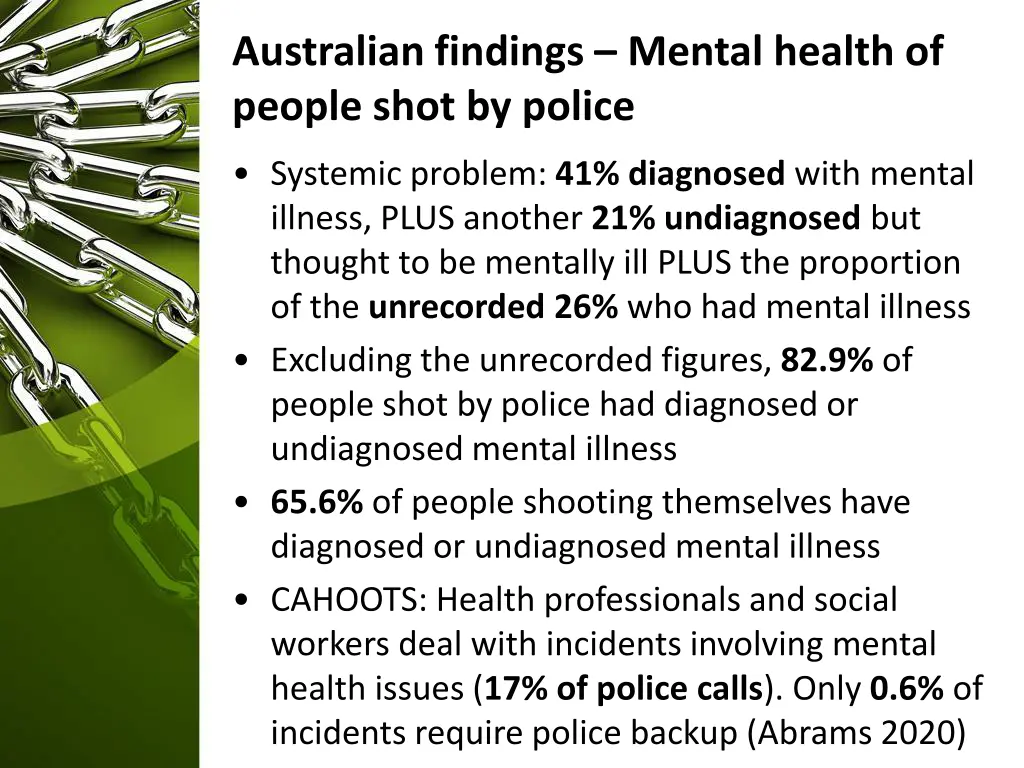 australian findings mental health of people shot