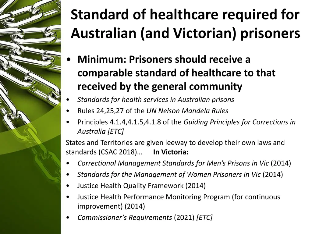 standard of healthcare required for australian