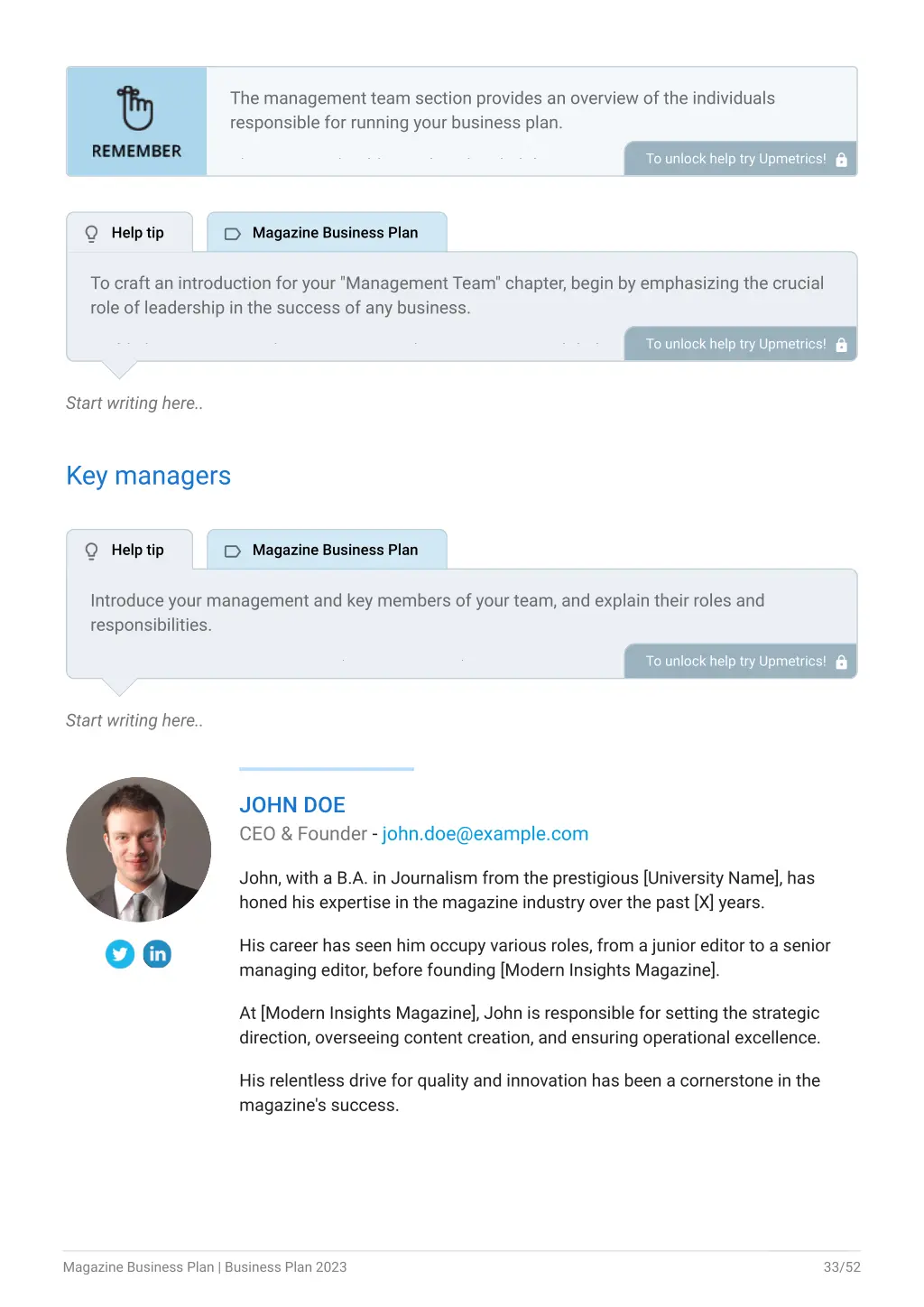 the management team section provides an overview