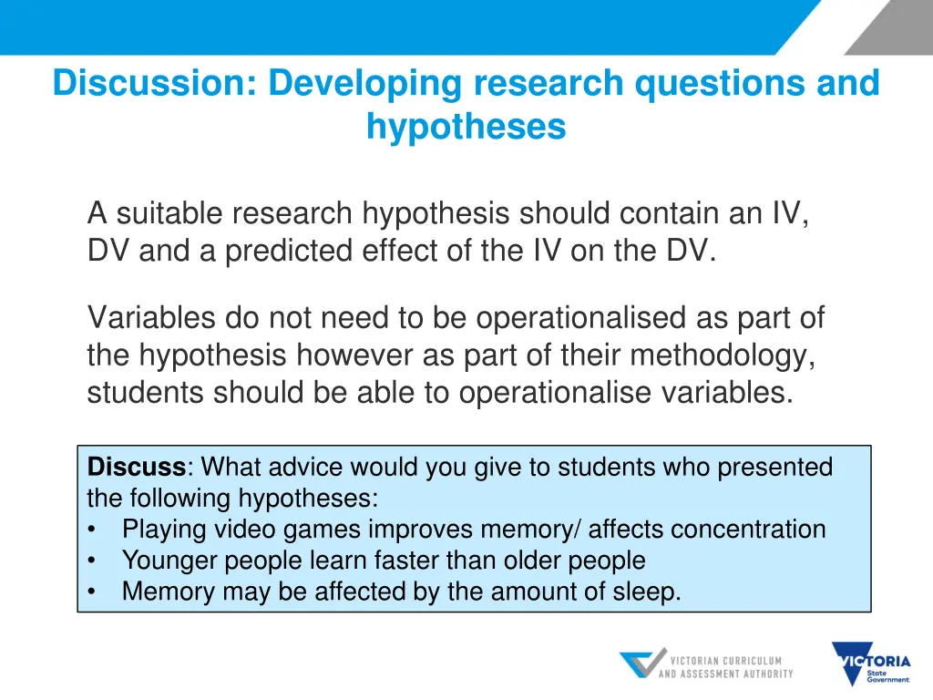 discussion developing research questions