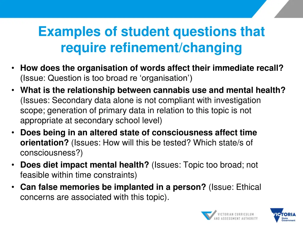 examples of student questions that require