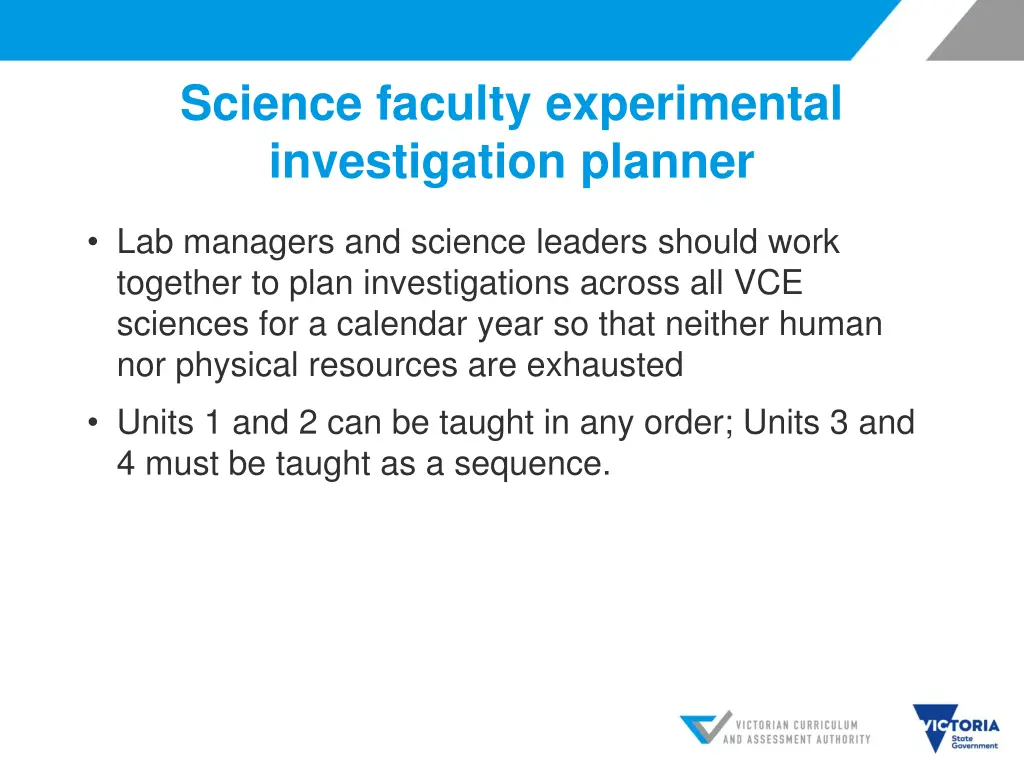 science faculty experimental investigation planner